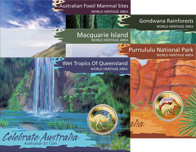 2011 $1 Celebrate Australia World Heritage Site Coloured Uncirculated 5 Coin Set