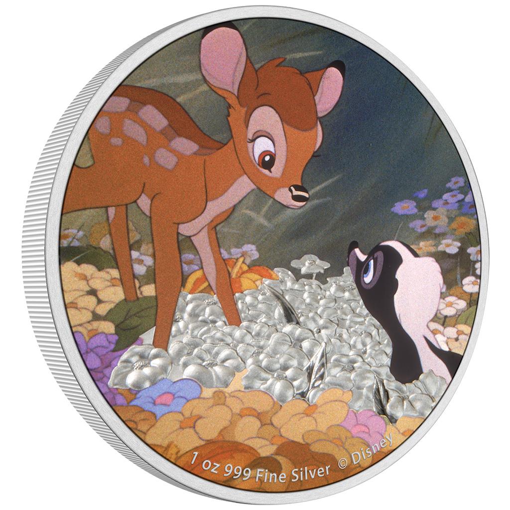 Niue 2022 $2 Disney 80 Years of Bambi & Flower 1oz Silver Coloured Proof Coin