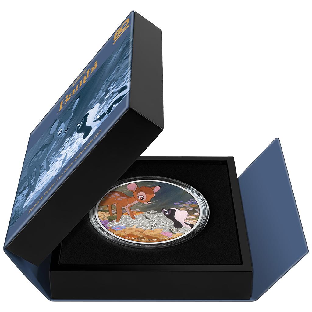 Niue 2022 $2 Disney 80 Years of Bambi & Flower 1oz Silver Coloured Proof Coin