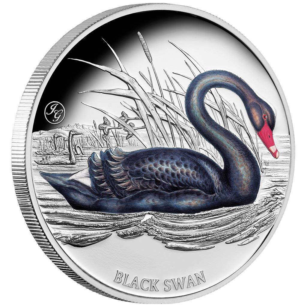 Niue 2024 $1 Black Swan with 'JG' Privy Mark 1oz Silver Coloured Proof Coin