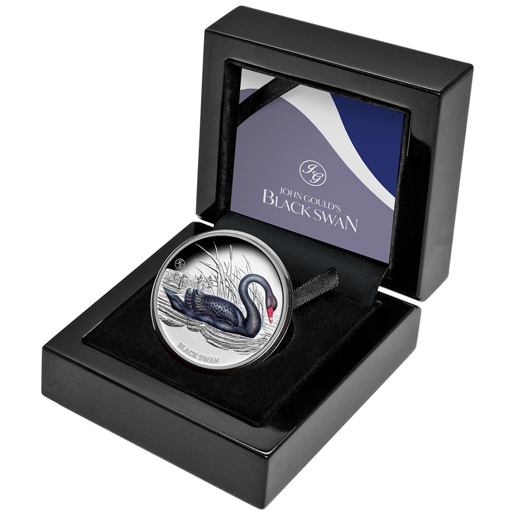Niue 2024 $1 Black Swan with 'JG' Privy Mark 1oz Silver Coloured Proof Coin