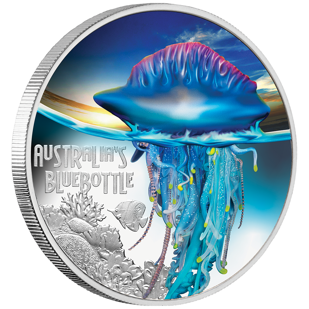 Tuvalu 2024 $1 Deadly and Dangerous Bluebottle 1oz Silver Coloured Proof Coin