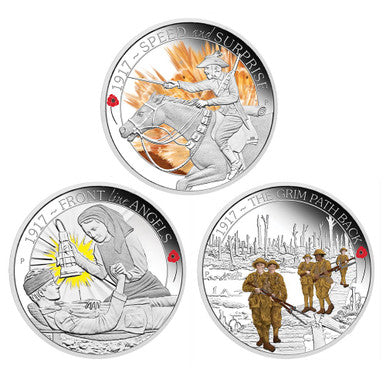 2017 50c The Anzac Spirit 100th Anniversary 1/2oz Silver Coloured Proof 3 Coin Set