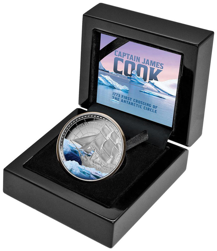 Niue 2023 $1 Captain James Cook First Antarctic Crossing 250th Anniversary 1oz Silver Coloured Proof Coin