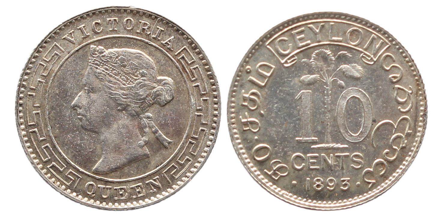 Ceylon 1893 10 Cents Choice UNC