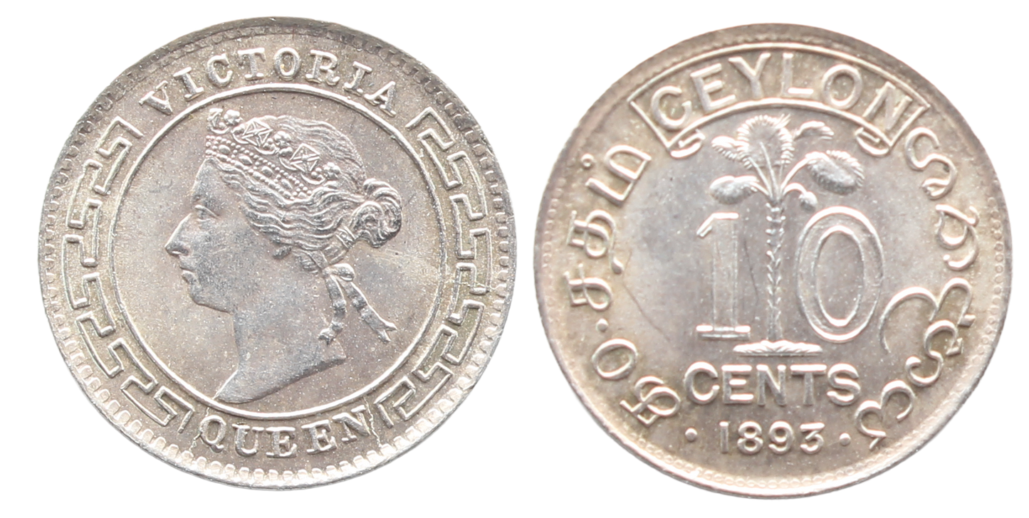 Ceylon 1893 10 Cents UNC