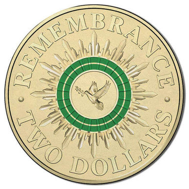 2014 $2 Remembrance Day 'Green Dove' Coloured Al-Bronze Uncirculated Coin