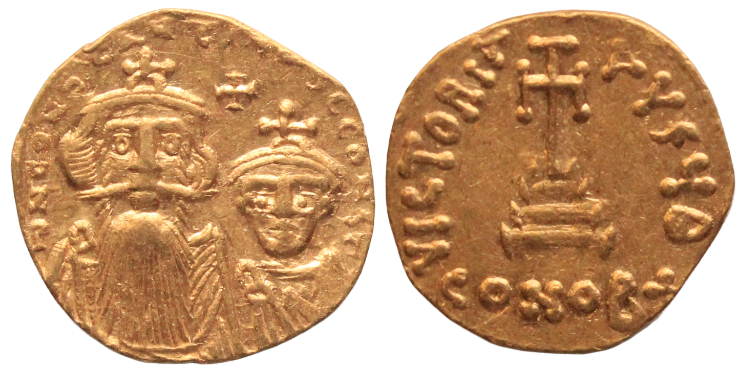 Byzantine, Constans II with Constantine IV 641-668AD Gold Solidus EF