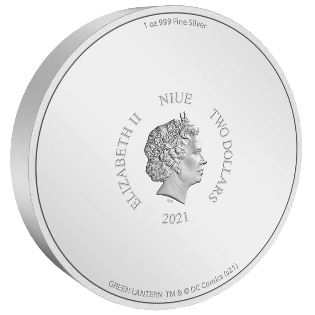 Niue 2021 $2 DC Comics Green Lantern Logo Shaped 1oz Silver Coloured Proof Coin