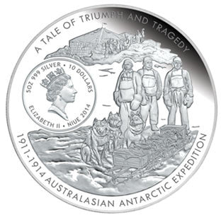 Niue 2014 $10 Australasian Antarctic Expedition Sir Douglas Mawson 5oz Silver Proof Coin