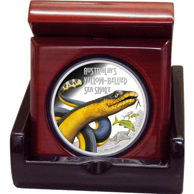 Tuvalu 2013 $1 Deadly and Dangerous Yellow Bellied Sea Snake 1oz Silver Coloured Proof Coin