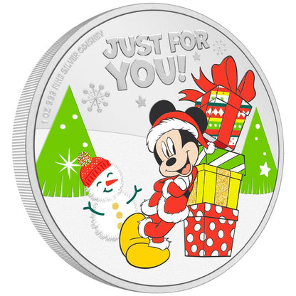 Niue 2021 $2 Disney Mickey and Friends Merry Christmas 1oz Silver Coloured Proof Coin