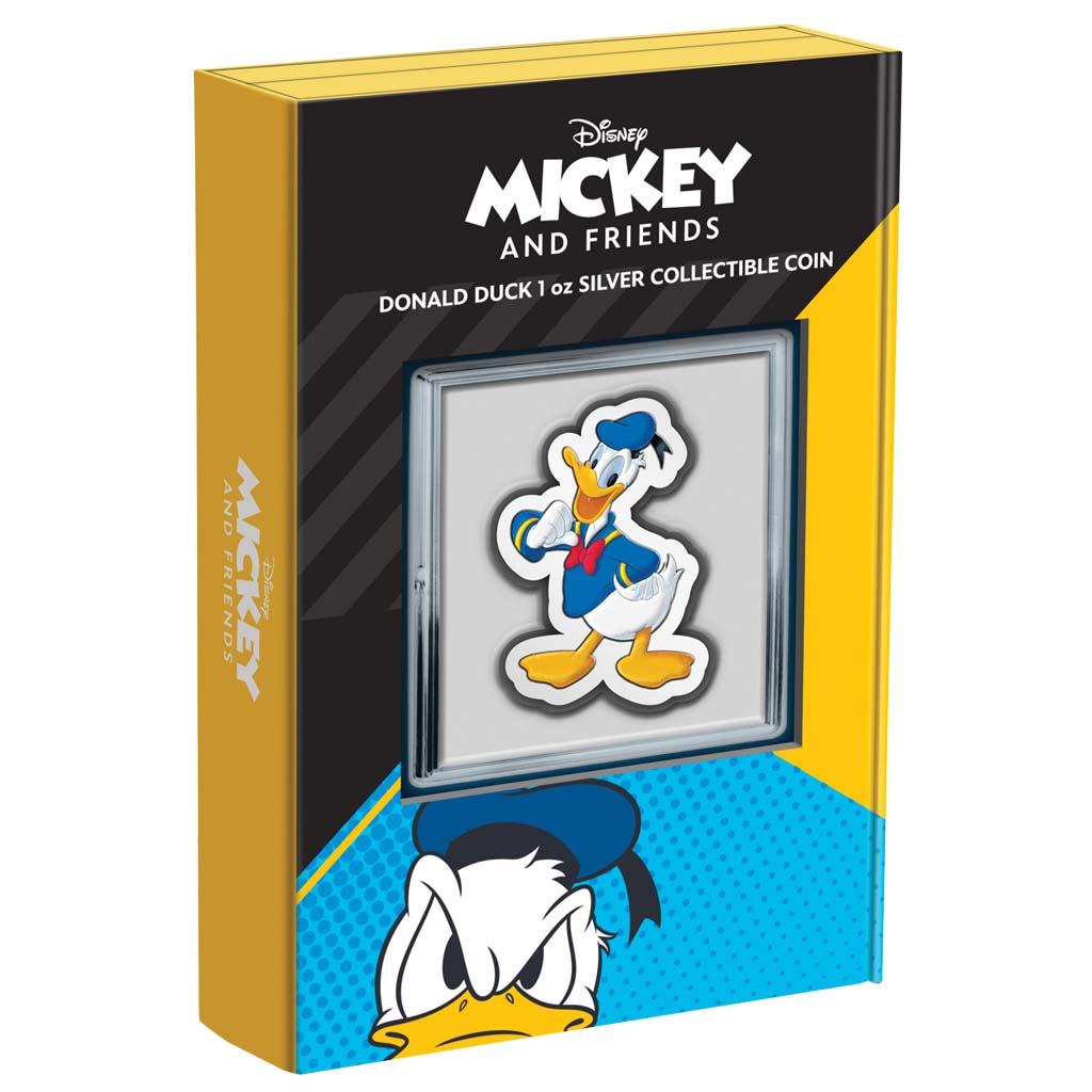 Niue 2021 $2 Disney Mickey and Friends Donald Duck Shaped 1oz Silver Coloured Proof Coin
