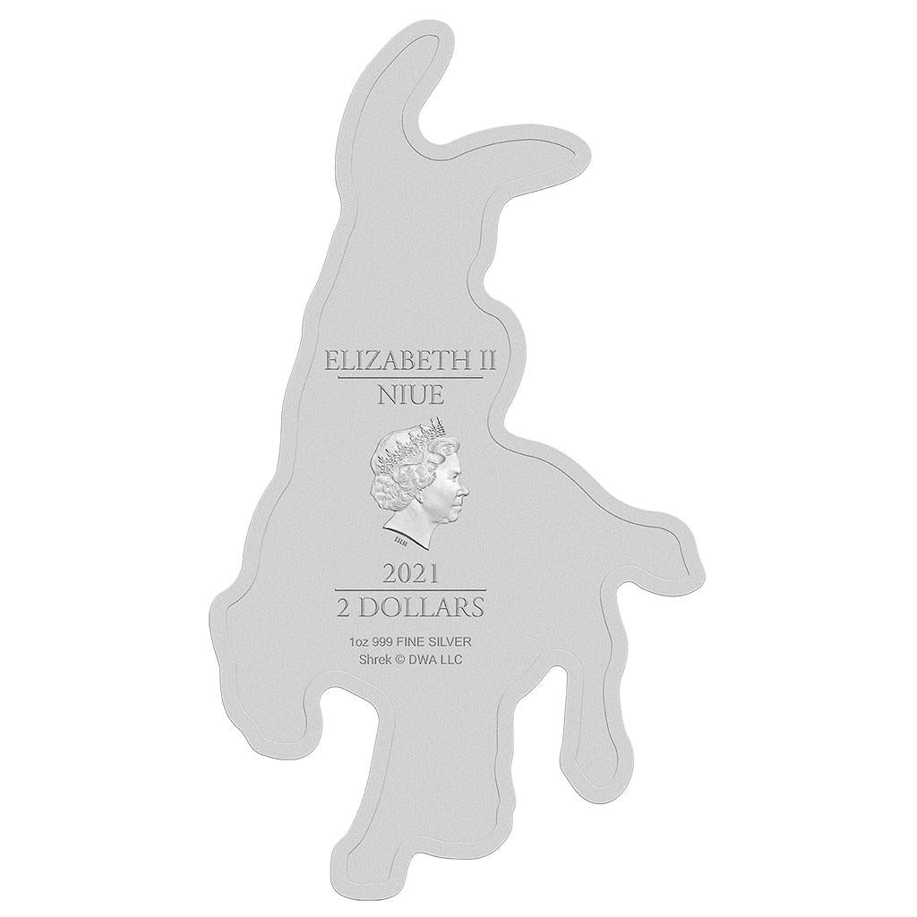 Niue 2021 $2 Shrek 20th Anniversary Donkey 1oz Silver Coloured Shaped Proof Coin