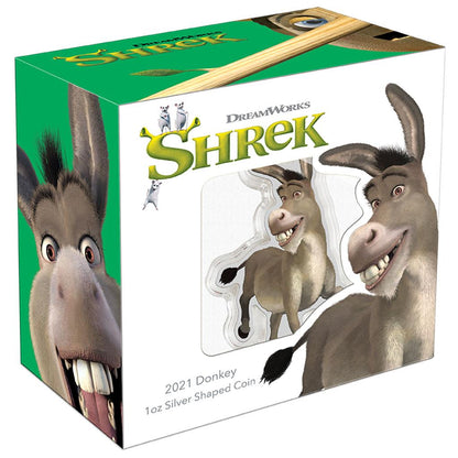 Niue 2021 $2 Shrek 20th Anniversary Donkey 1oz Silver Coloured Shaped Proof Coin