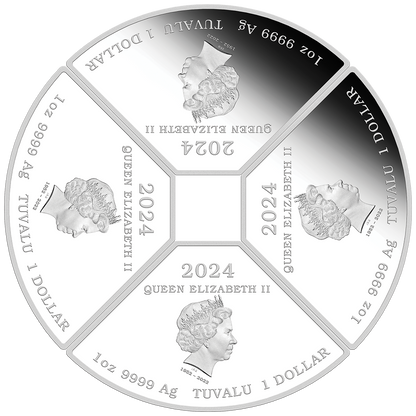 Tuvalu 2024 $1 Lunar Year of The Dragon 1oz Silver Coloured Proof 4 Quadrant Coin Set