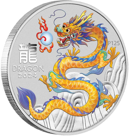 2024 $1 ANDA Melbourne Lunar Year of The Dragon Yellow Dragon 1oz Silver Coloured Uncirculated Coin