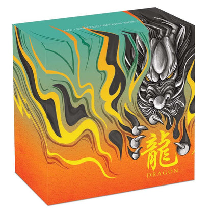 Tuvalu 2022 $2 Chinese Mythical Creatures Dragon 2oz Silver Coloured Antiqued Coin