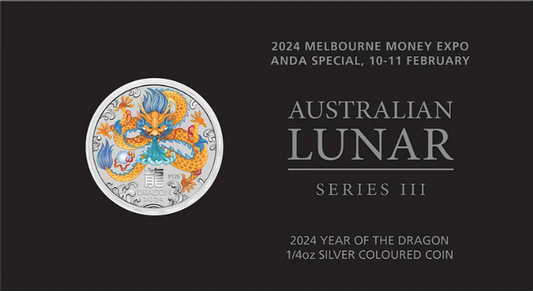 2024 25c ANDA Melbourne Lunar Year of The Dragon 1/4oz Silver Coloured Uncirculated Coin