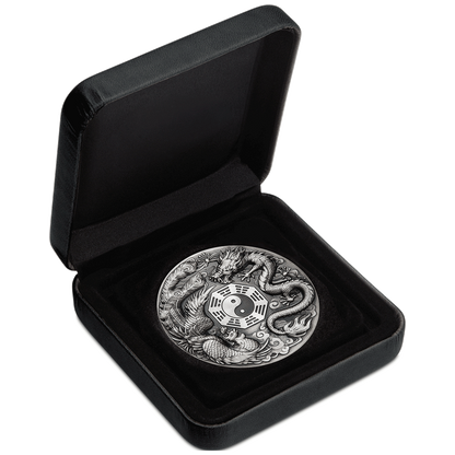 Tuvalu 2019 $5 Chinese Mythical Creatures Dragon & Phoenix 5oz Silver Antiqued Coin