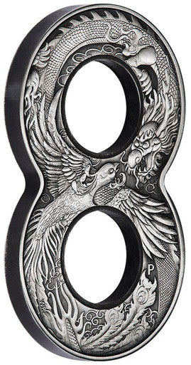 2020 $2 Figure 8 Dragon & Phoenix 2oz Silver Antiqued Coin