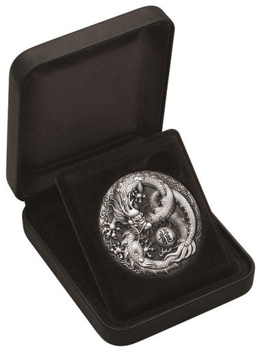 Tuvalu 2017 $2 Chinese Mythical Creatures Dragon 2oz Silver Antiqued Coin