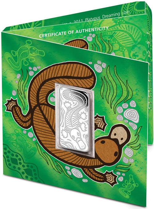 2011 $1 Dreaming Platypus 1oz Silver Rectangle Shaped Coin