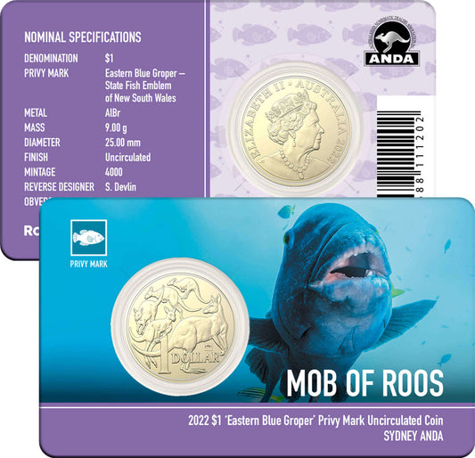 2022 $1 ANDA Sydney Mob of Roos 'Eastern Blue Groper' Privy Mark Uncirculated Coin
