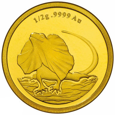 2013 $2 Frilled Neck Lizard 0.5g Gold Proof Coin