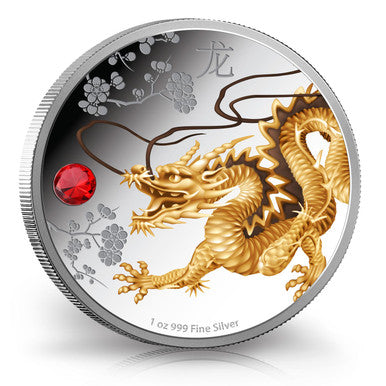 Niue 2015 $2 Feng Shui Dragon 1oz Silver Coloured Proof Coin