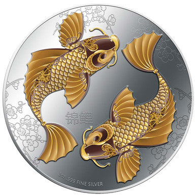 Niue 2012 $2 Feng Shui Koi 1oz Silver Coloured Proof Coin