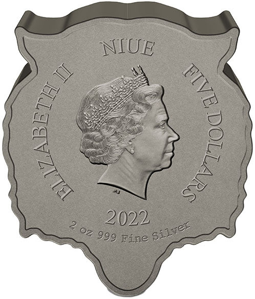 Niue 2022 $5 Fierce of Nature Tiger Shaped 2oz Silver Antiqued Coin