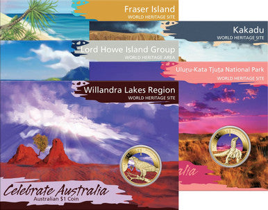 2012 $1 Celebrate Australia World Heritage Site Coloured Uncirculated 5 Coin Set