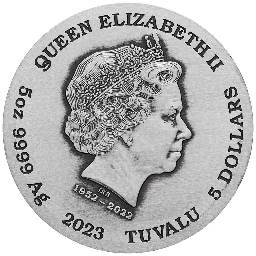 Tuvalu 2023 $5 The Sanxing Three Stars Fu Lu Shou The Three Stars 5oz Silver Coloured Antiqued Coin