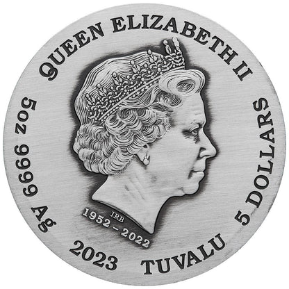 Tuvalu 2023 $5 The Sanxing Three Stars Fu Lu Shou The Three Stars 5oz Silver Coloured Antiqued Coin