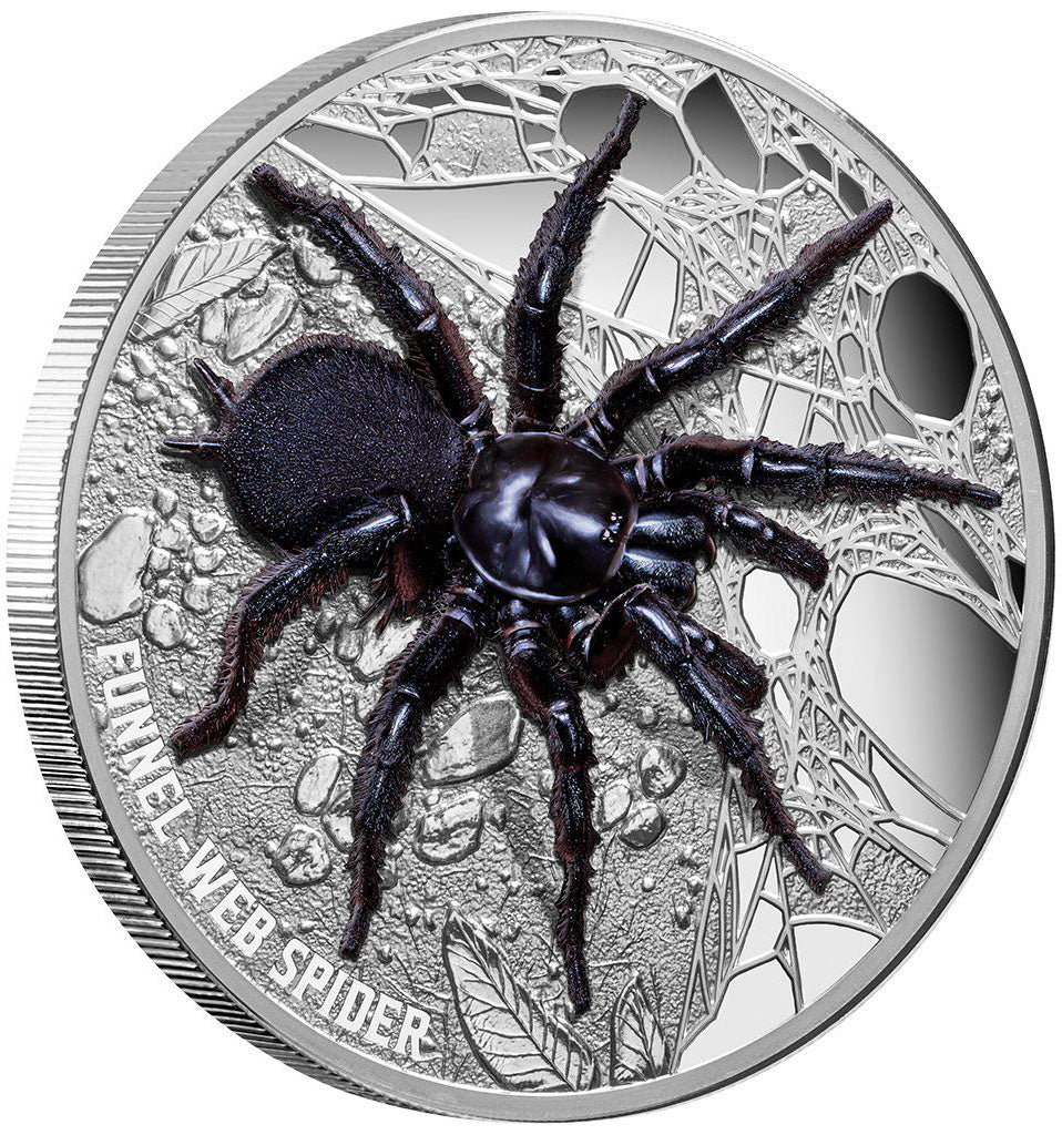 Niue 2023 $10 Australia’s Funnel Web Spider 5oz Silver Coloured High Relief Proof Coin
