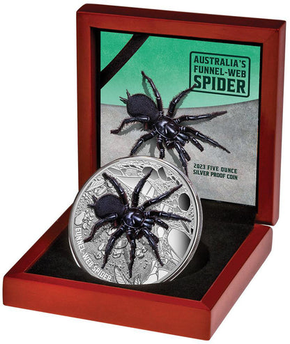 Niue 2023 $10 Australia’s Funnel Web Spider 5oz Silver Coloured High Relief Proof Coin