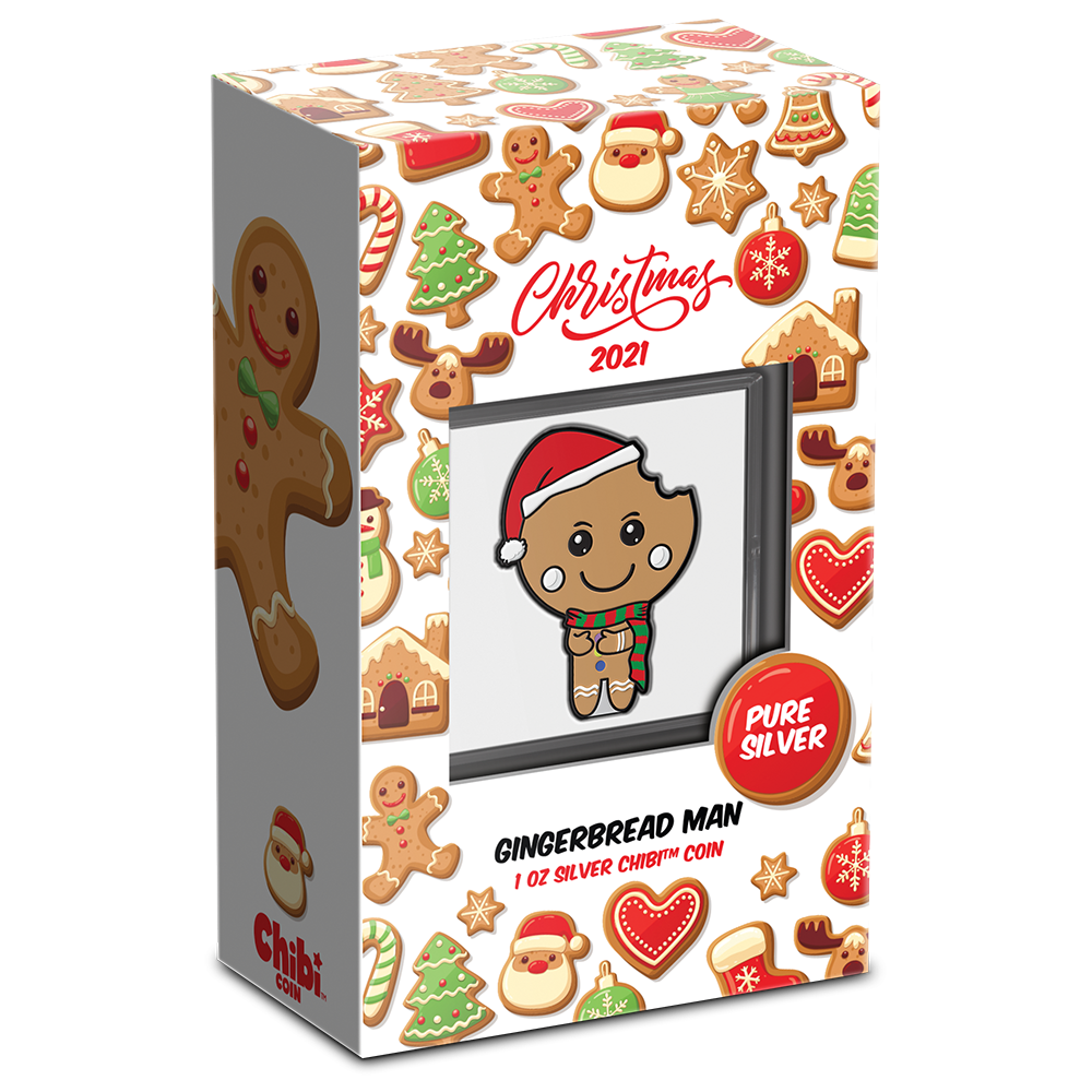 Niue 2021 $2 Chibi Christmas Gingerbread Man Shaped 1oz Silver Proof Coin