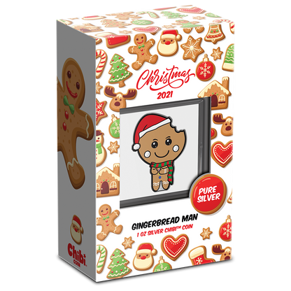 Niue 2021 $2 Chibi Christmas Gingerbread Man Shaped 1oz Silver Proof Coin