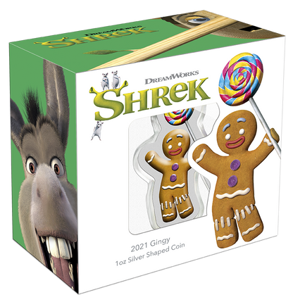 Niue 2021 $2 Shrek 20th Anniversary Gingy 1oz Silver Coloured Shaped Proof Coin