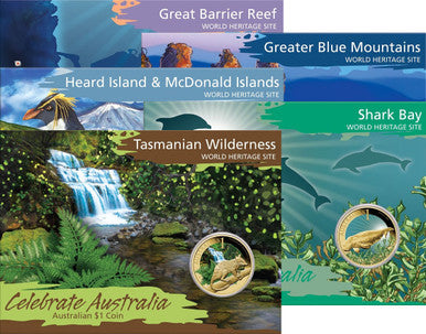 2010 $1 Celebrate Australia World Heritage Site Coloured Uncirculated 5 Coin Set