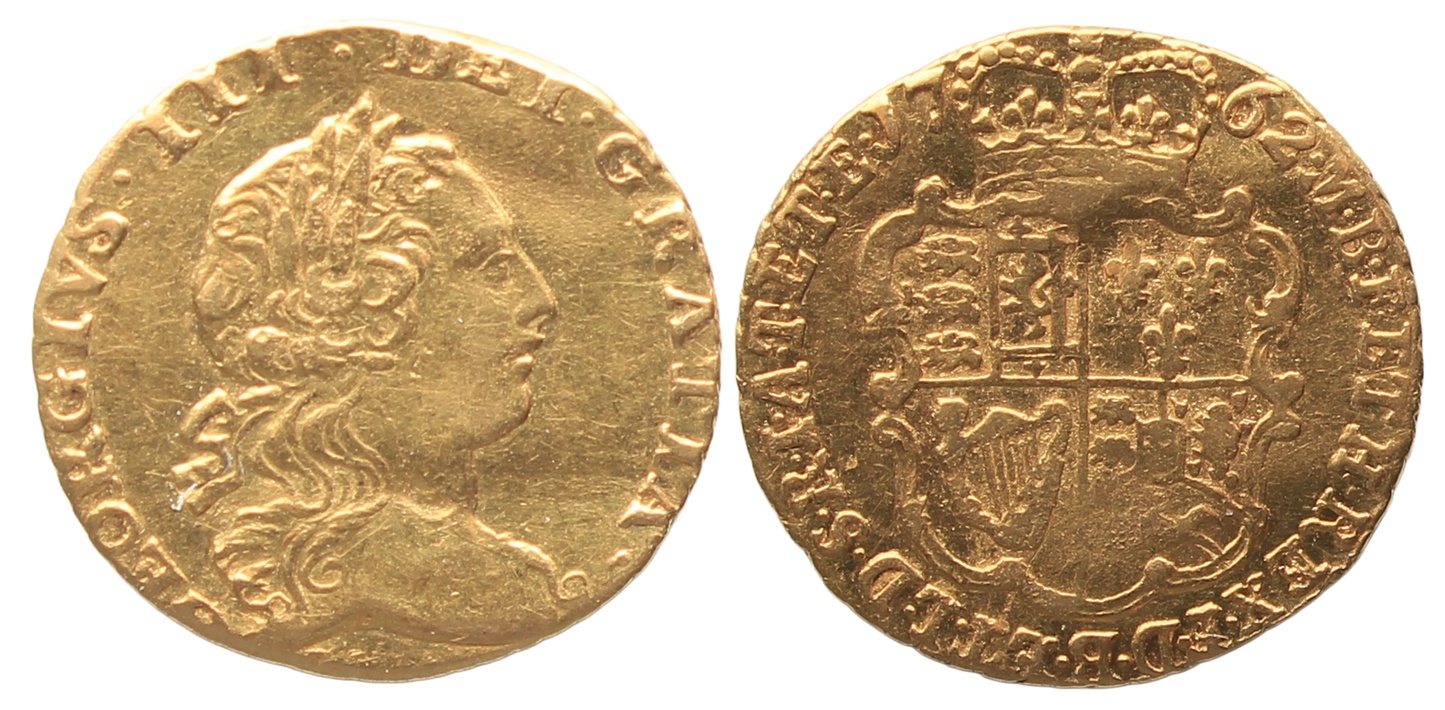 GB, 1762 George III, Quarter Guinea gFine