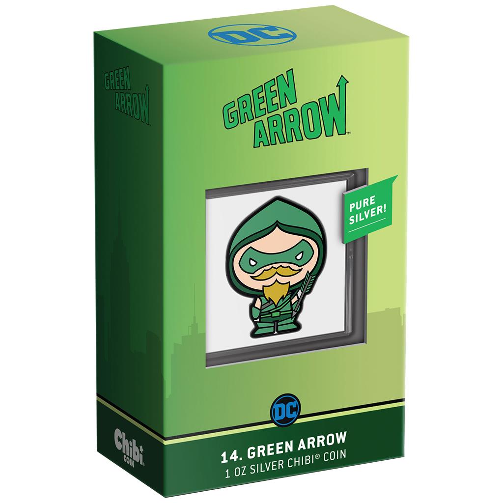 Niue 2022 $2 Chibi DC Comics Green Arrow Shaped 1oz Silver Proof Coin