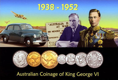 1948 Australian Coinage of King George VI Pre Decimal 5 Coin Year Set (No 2/-)