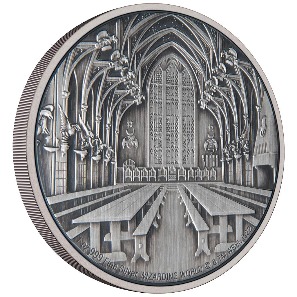 Niue 2022 $2 Harry Potter Hogwarts The Great Hall 1oz Silver Antiqued Coin