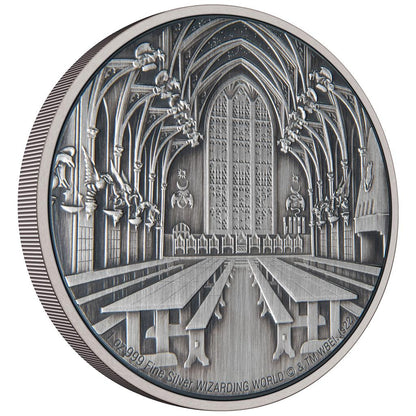 Niue 2022 $2 Harry Potter Hogwarts The Great Hall 1oz Silver Antiqued Coin