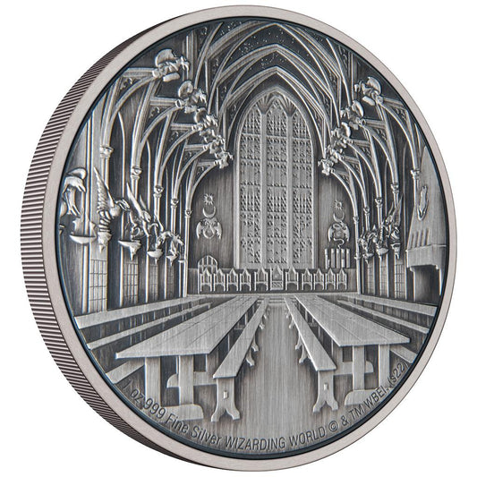 Niue 2022 $2 Harry Potter Hogwarts The Great Hall 1oz Silver Antiqued Coin