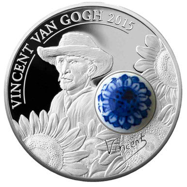 Cook Islands 2015 $10 Vincent Van Gogh with Royal Delft Earthenware Insert 50g Silver Proof Coin
