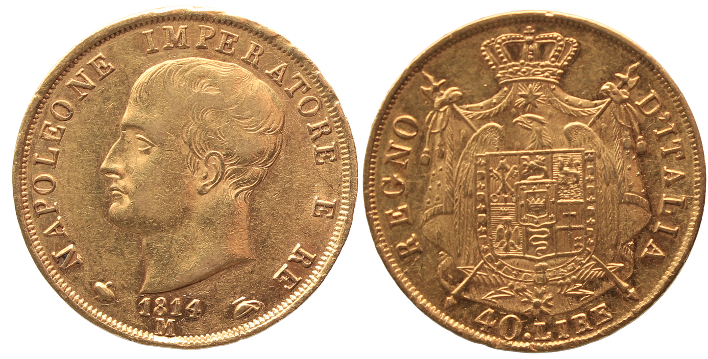 Italian States, 1814M Kingdom of Napoleon Forty Lire aVF