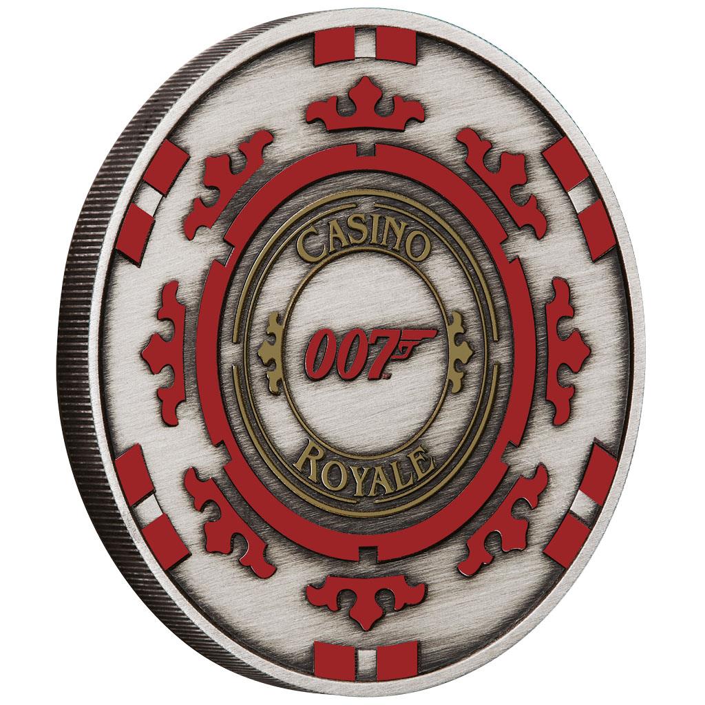 Tuvalu 2023 $1 James Bond 007 Casino Royale Chip 1oz Silver Coloured Antiqued Coin